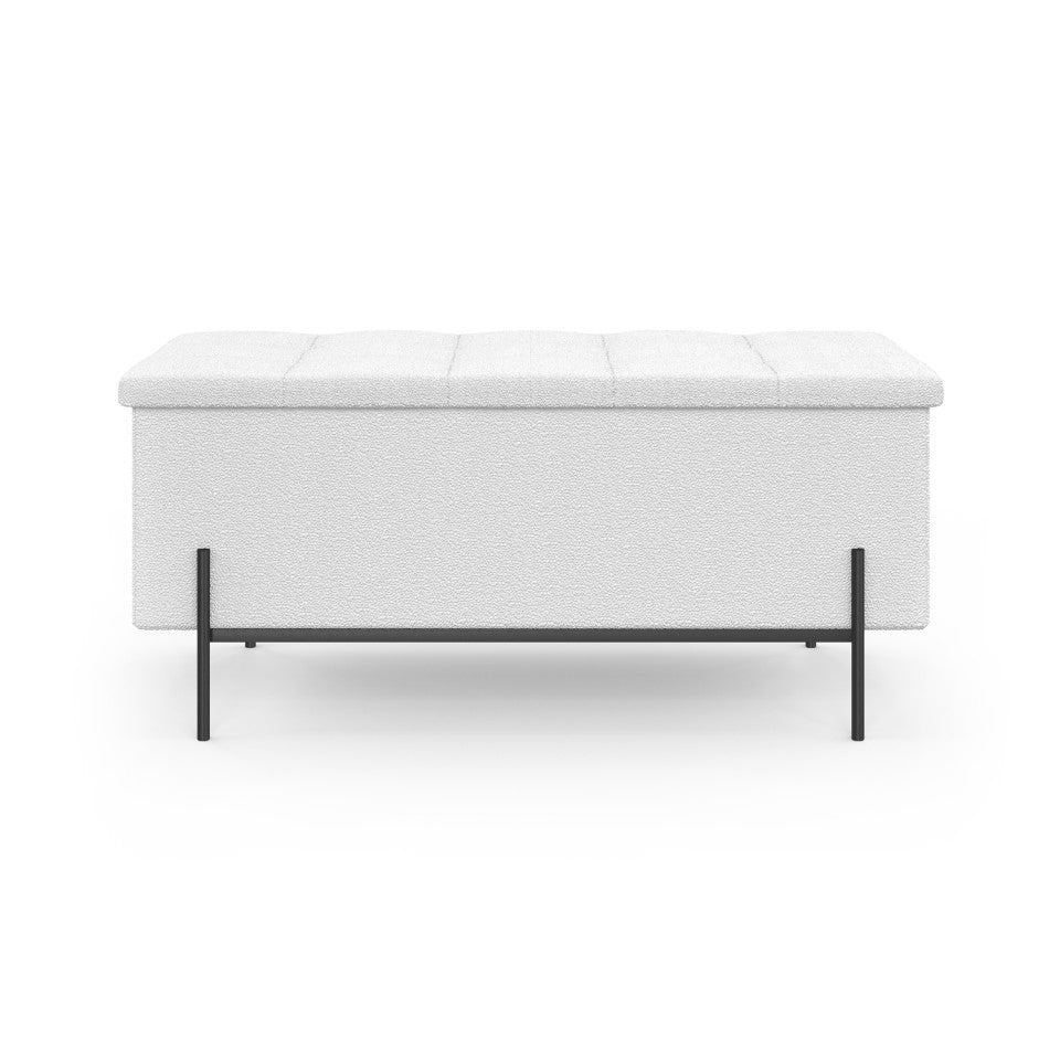 Banc coffre Loan en bouclette blanche et pieds noirs 100cm