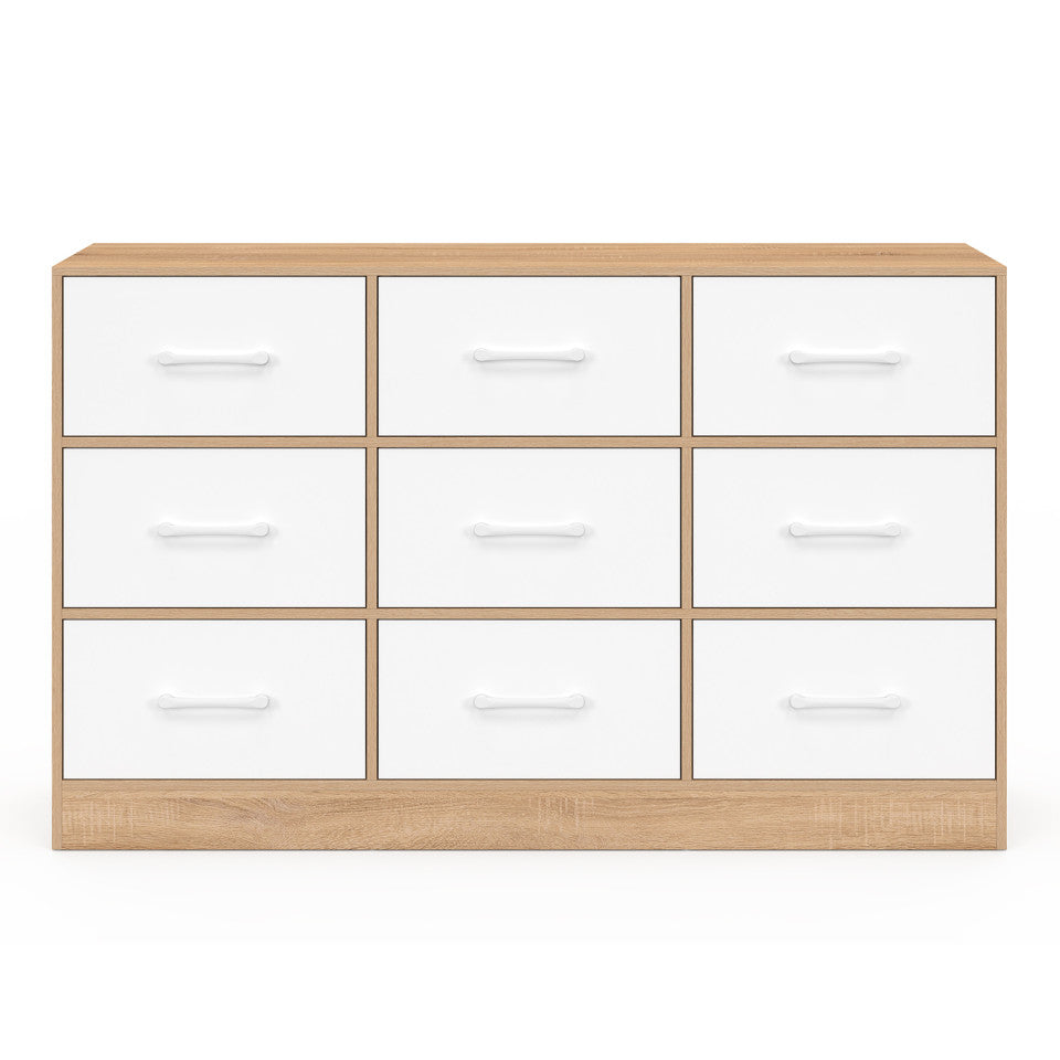 Commode Uma 9 tiroirs bois et blanc