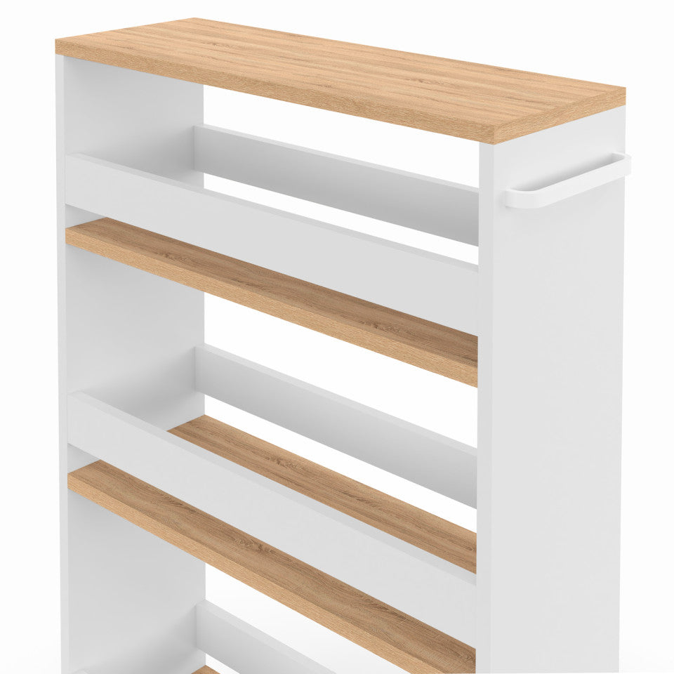 Etagère range épices à roulettes blanc et bois