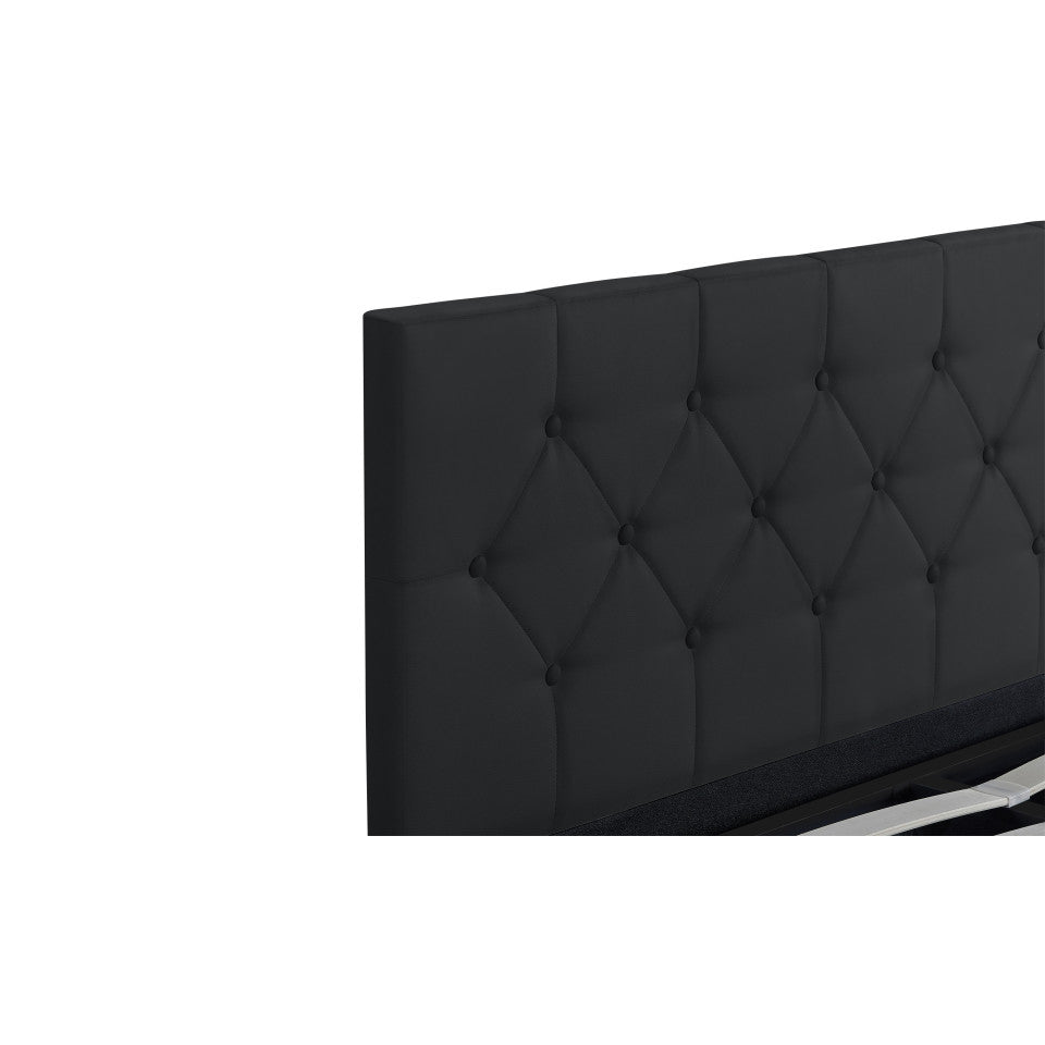 Lit coffre Hanna en PVC noir avec sommier et tête de lit 160x200cm