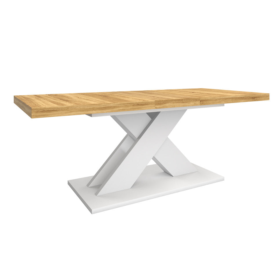 Table repas extensible Alexia 160-200cm plateau bois et pied central blanc