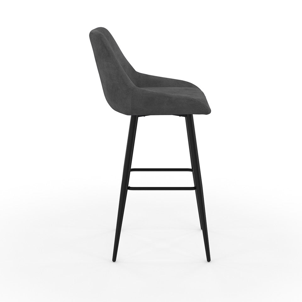 Tabourets de bar Olivia assise velours gris foncé et pieds métal - lot de 4