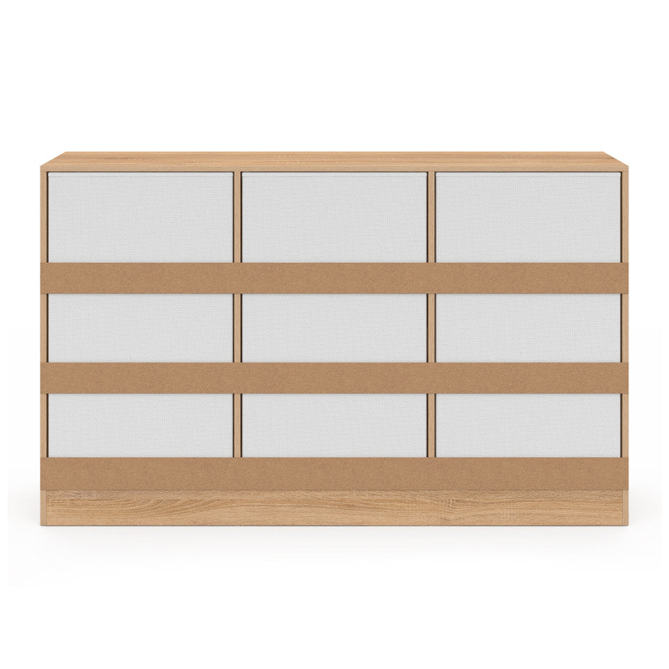 Commode Uma 9 tiroirs bois et blanc