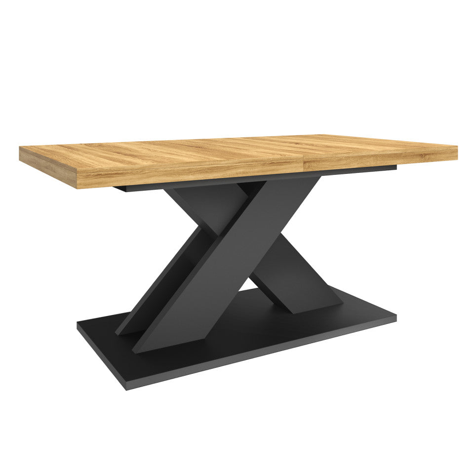 Table repas extensible Alexia 160-200cm plateau bois et pieds central noir