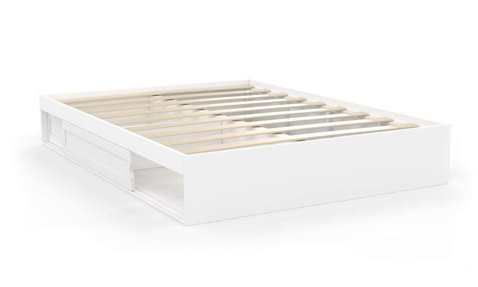 Cadre de lit Orem blanc avec sommier et rangements intégrés 140x190cm