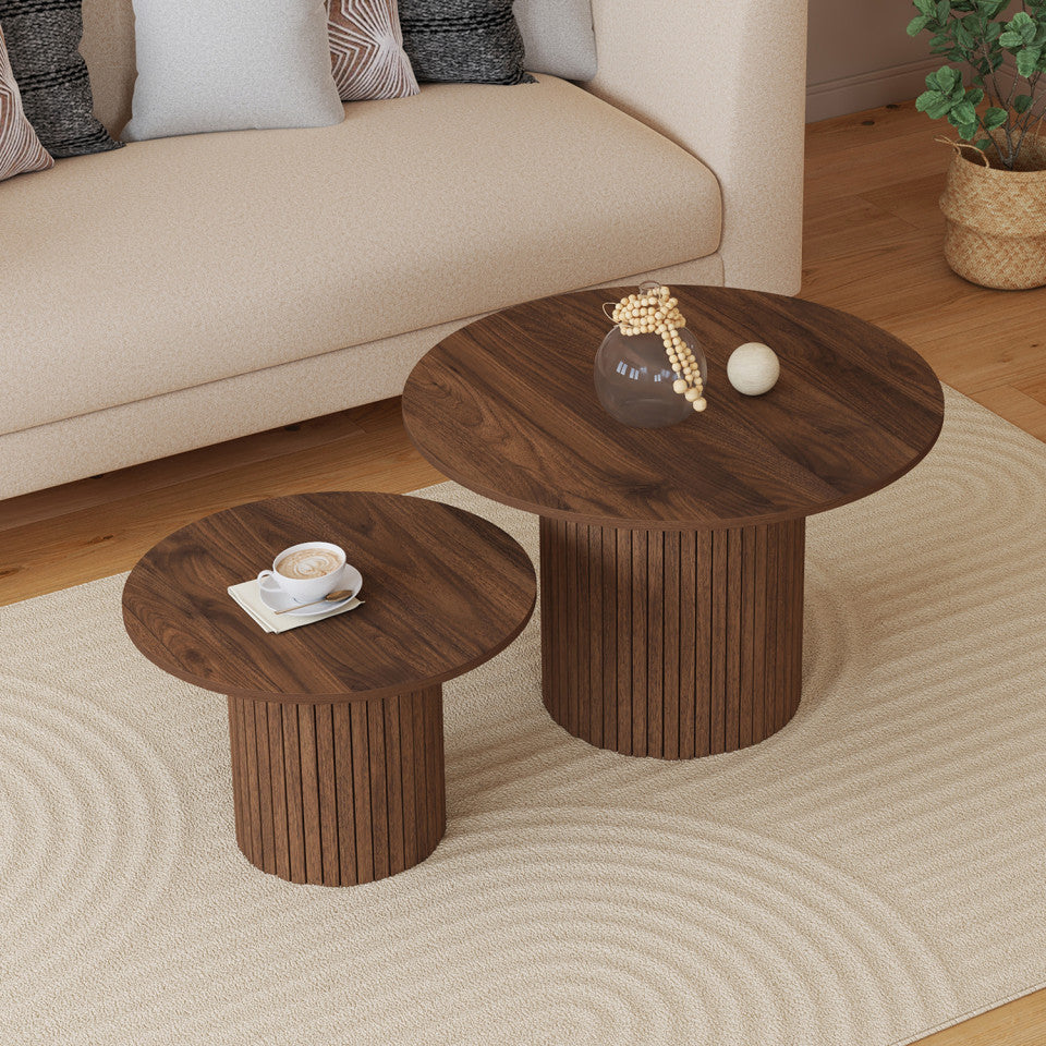 Tables basses rondes gigognes Alvar effet noyer - lot de 2