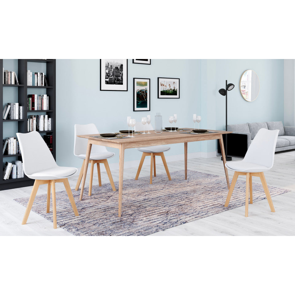 Chaises Nordia assise blanche et pieds bois - lot de 6