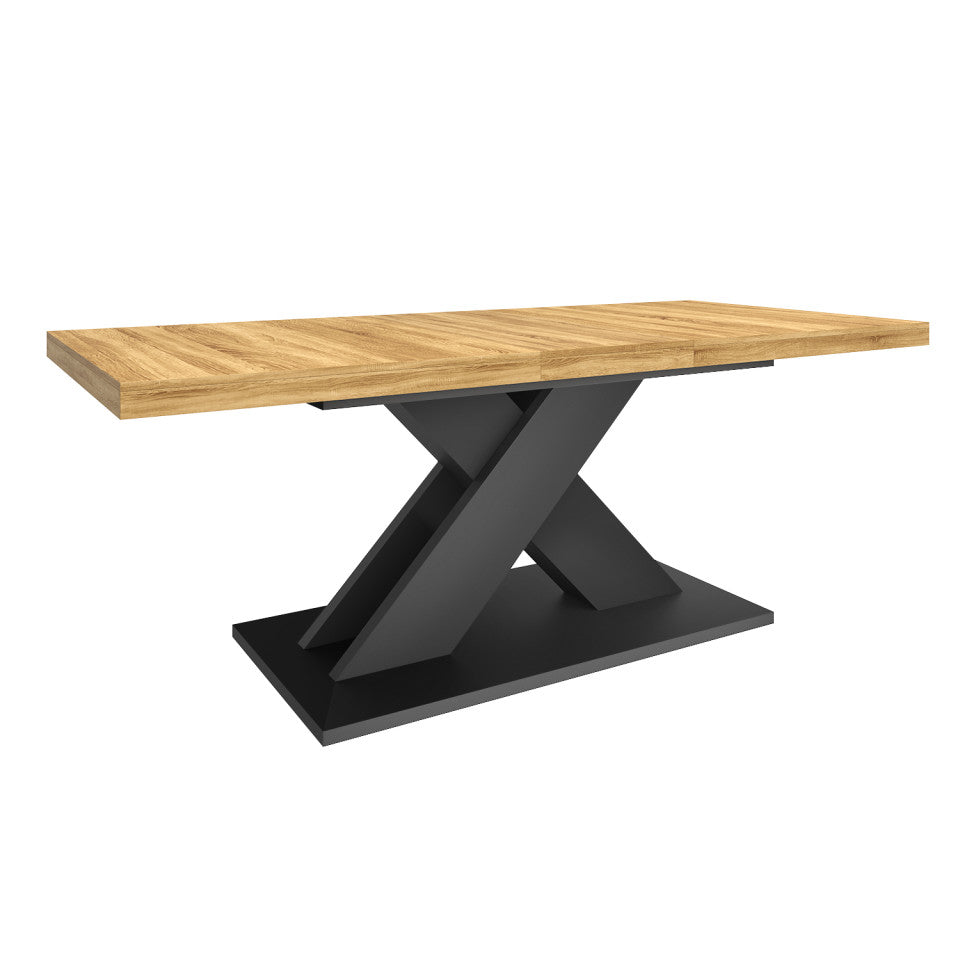 Table repas extensible Alexia 160-200cm plateau bois et pieds central noir