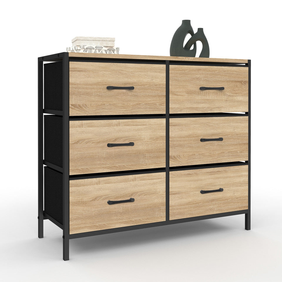 Commode Iris 6 tiroirs en bois et tissu