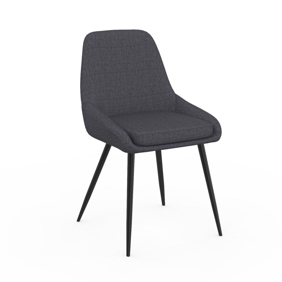 Chaises Ornella assise tissu gris foncé et pieds métal noirs - lot de 2