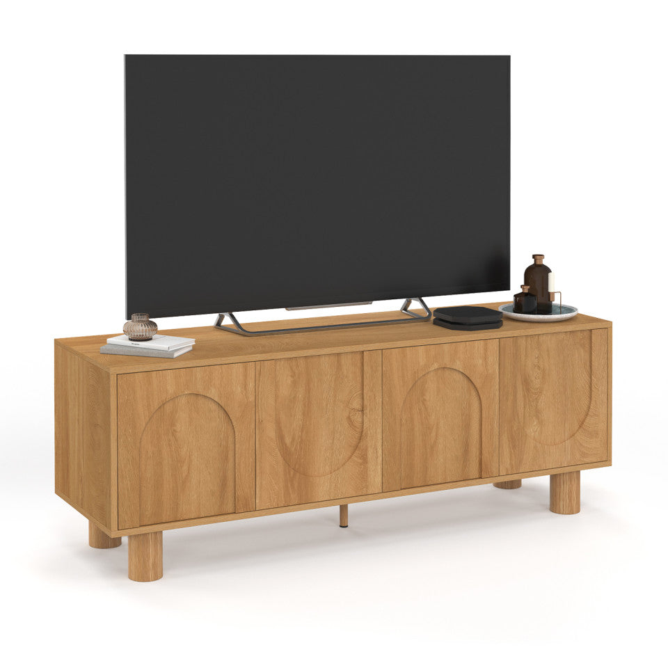 Meuble TV Arlo effet chêne 4 portes 140cm