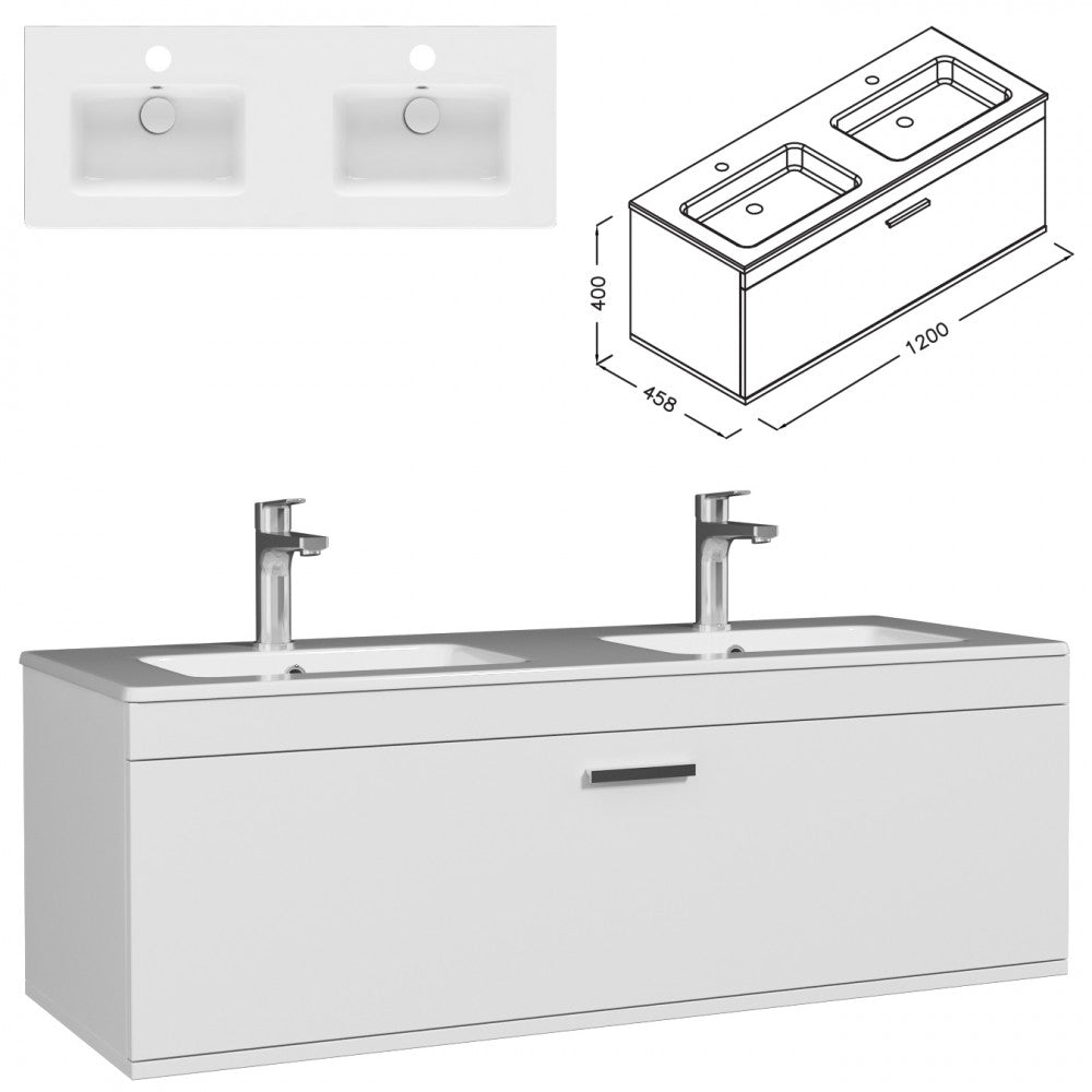 Meuble double vasque Rubite 1 tiroir  120 cm + miroir cadre