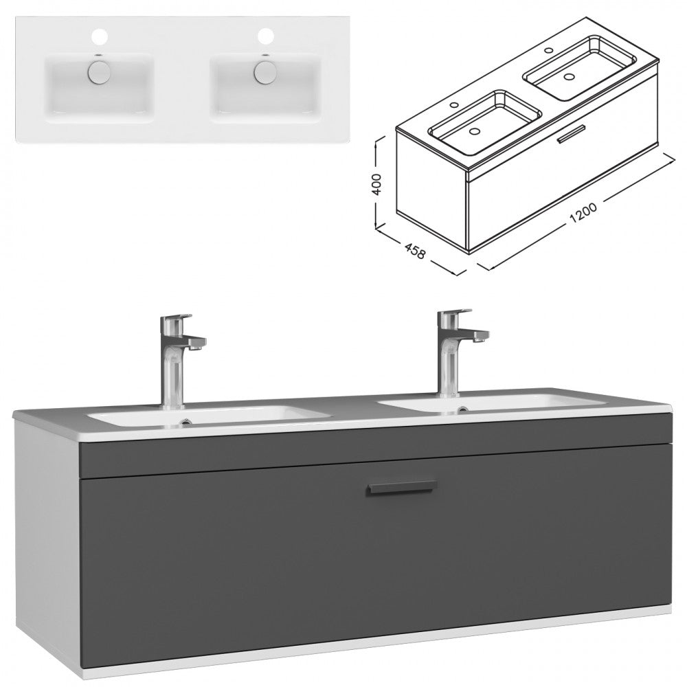 Meuble double vasque Rubite 1 tiroir  120 cm + miroir cadre