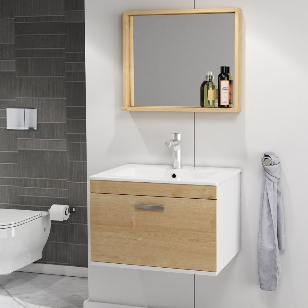 Meuble simple vasque Rubite 1 tiroir 70 cm + miroir cadre