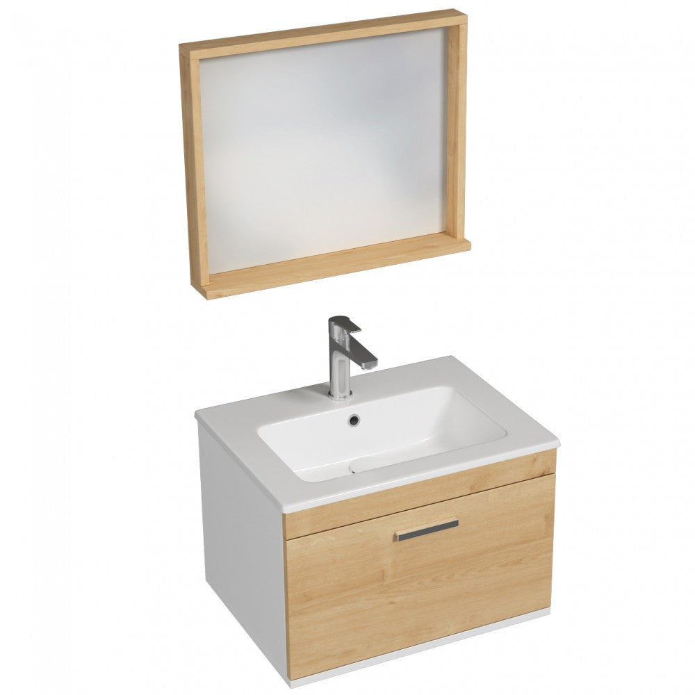 Meuble simple vasque Rubite 1 tiroir 70 cm + miroir cadre