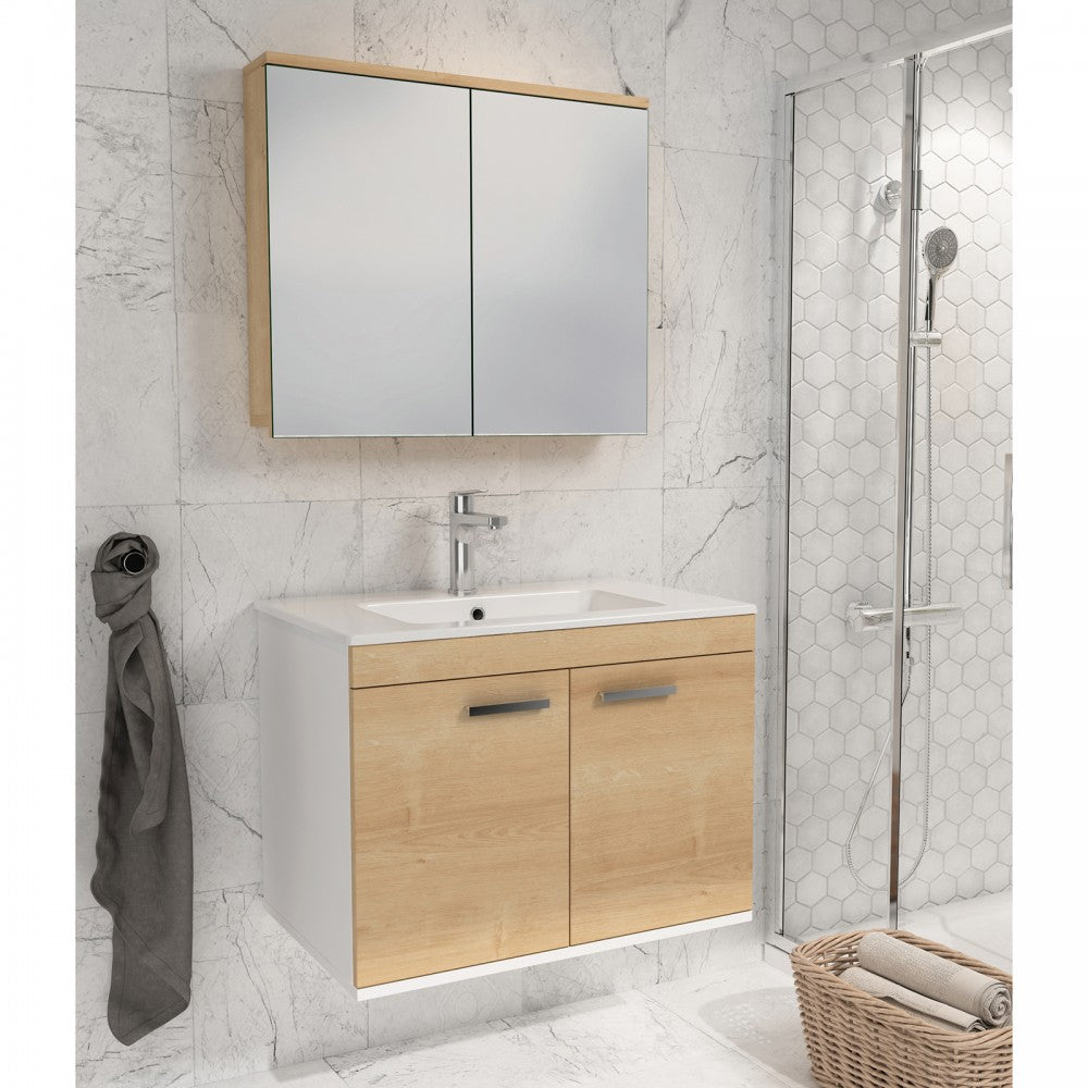 Meuble simple vasque Rubite 2 portes 80 cm + miroir armoire