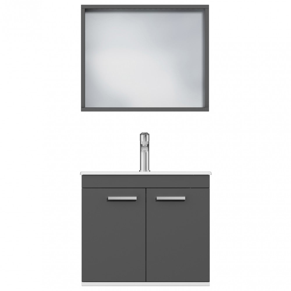 Meuble simple vasque Rubite 2 portes 70 cm + miroir cadre