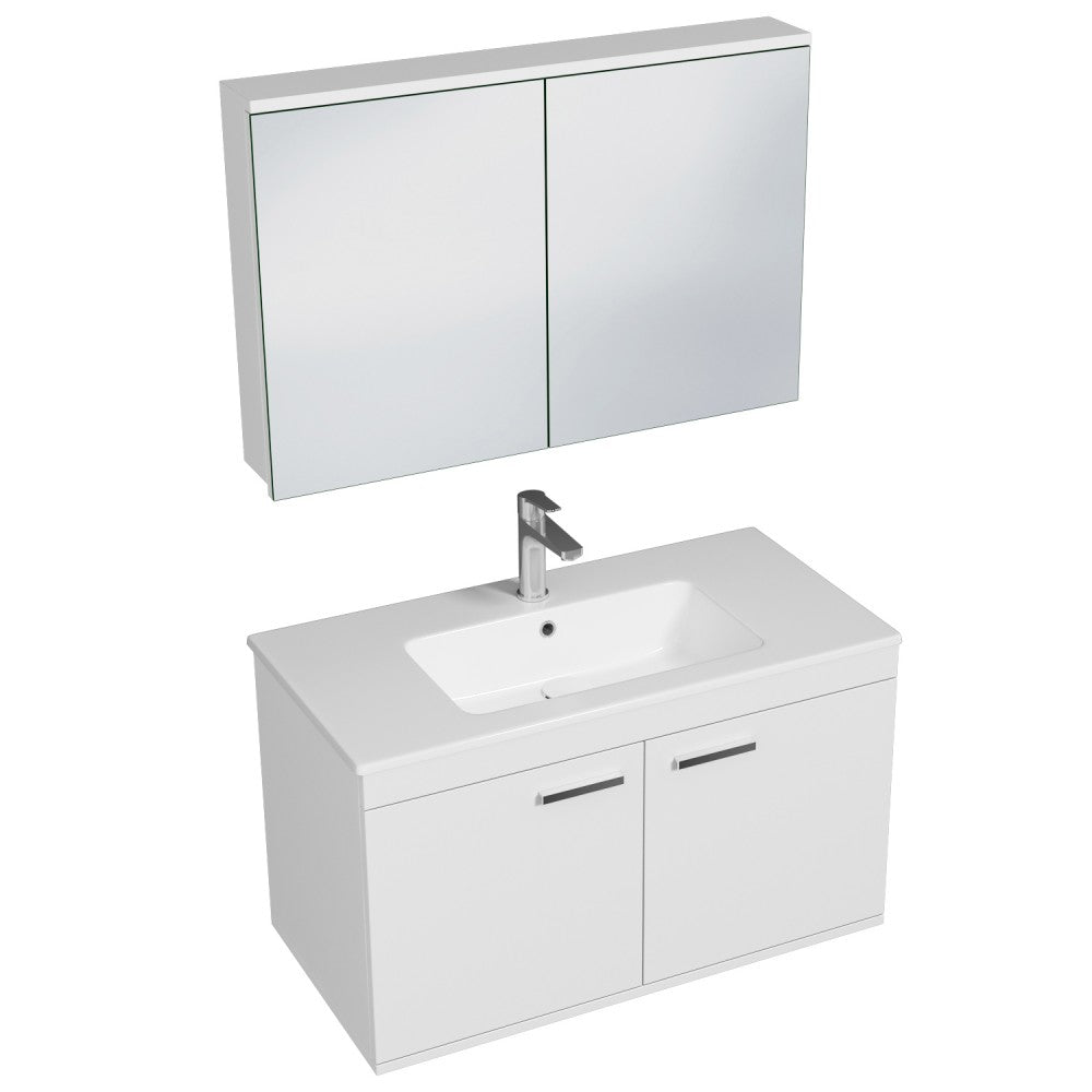Meuble simple vasque Rubite 2 portes 80 cm + miroir armoire