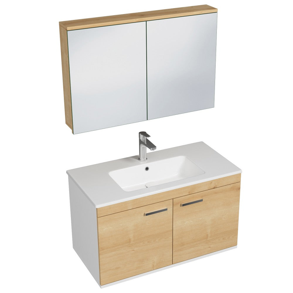 Meuble simple vasque Rubite 2 portes 80 cm + miroir armoire
