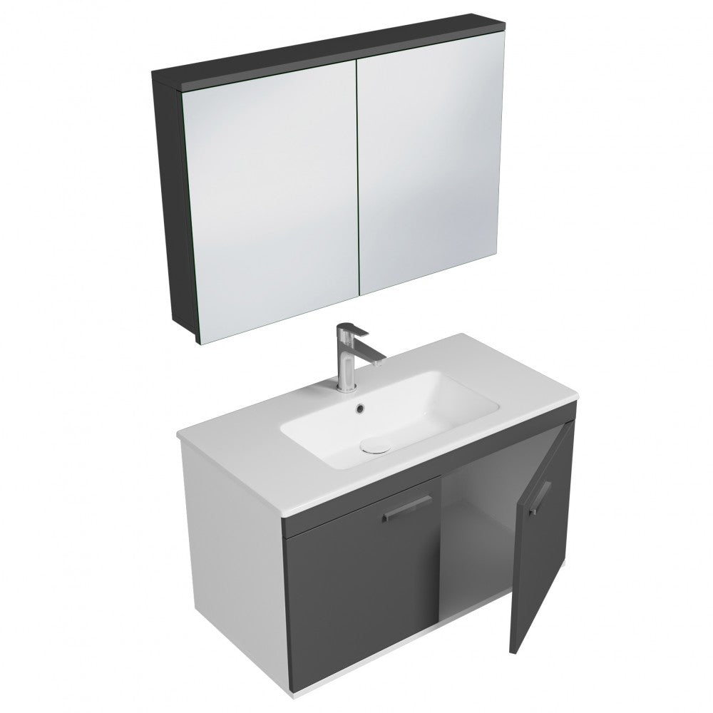 Meuble simple vasque Rubite 2 portes 80 cm + miroir armoire