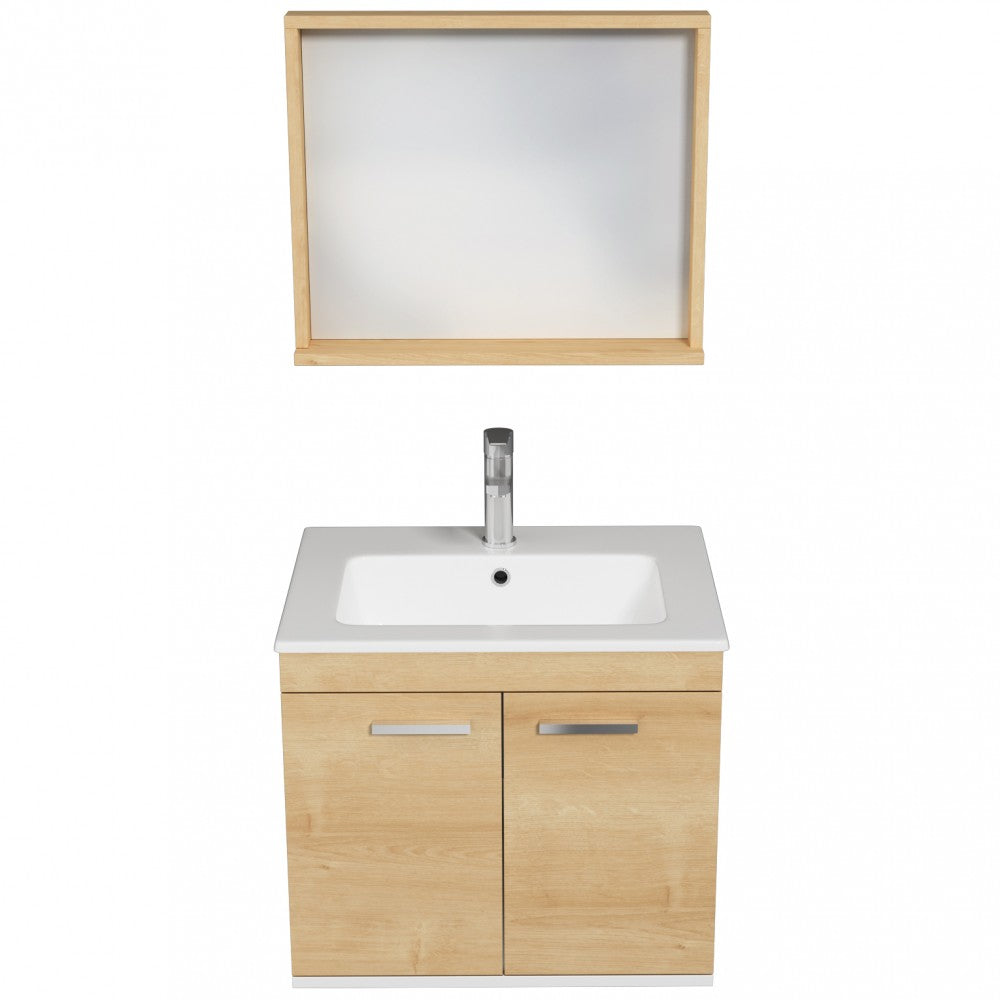 Meuble simple vasque Rubite 2 portes 70 cm + miroir cadre