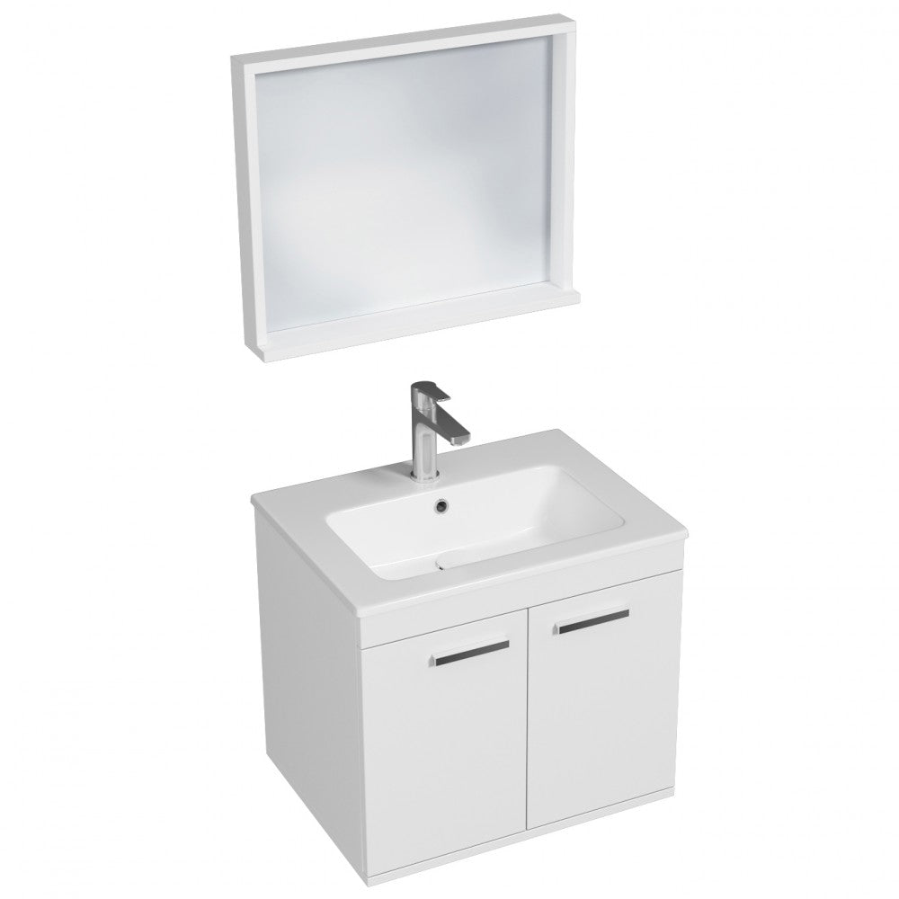 Meuble simple vasque Rubite 2 portes 70 cm + miroir cadre
