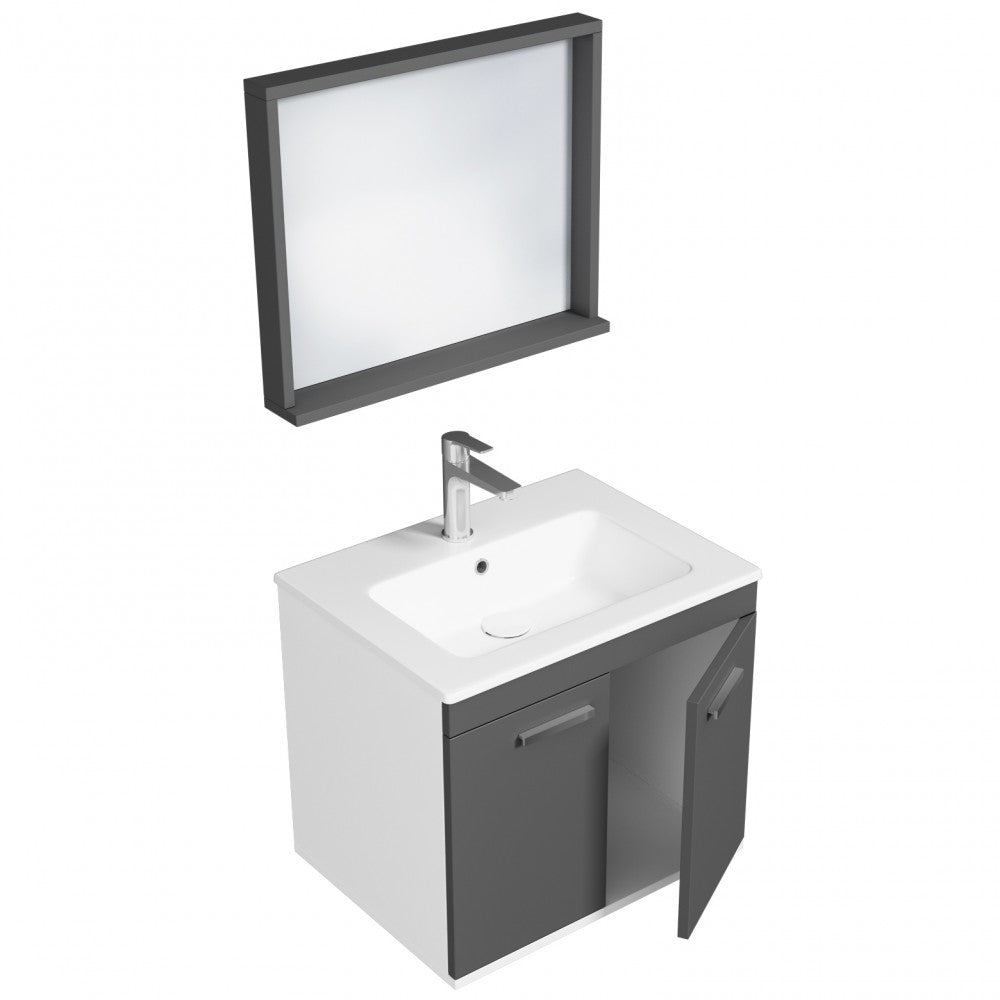 Meuble simple vasque Rubite 2 portes 70 cm + miroir cadre