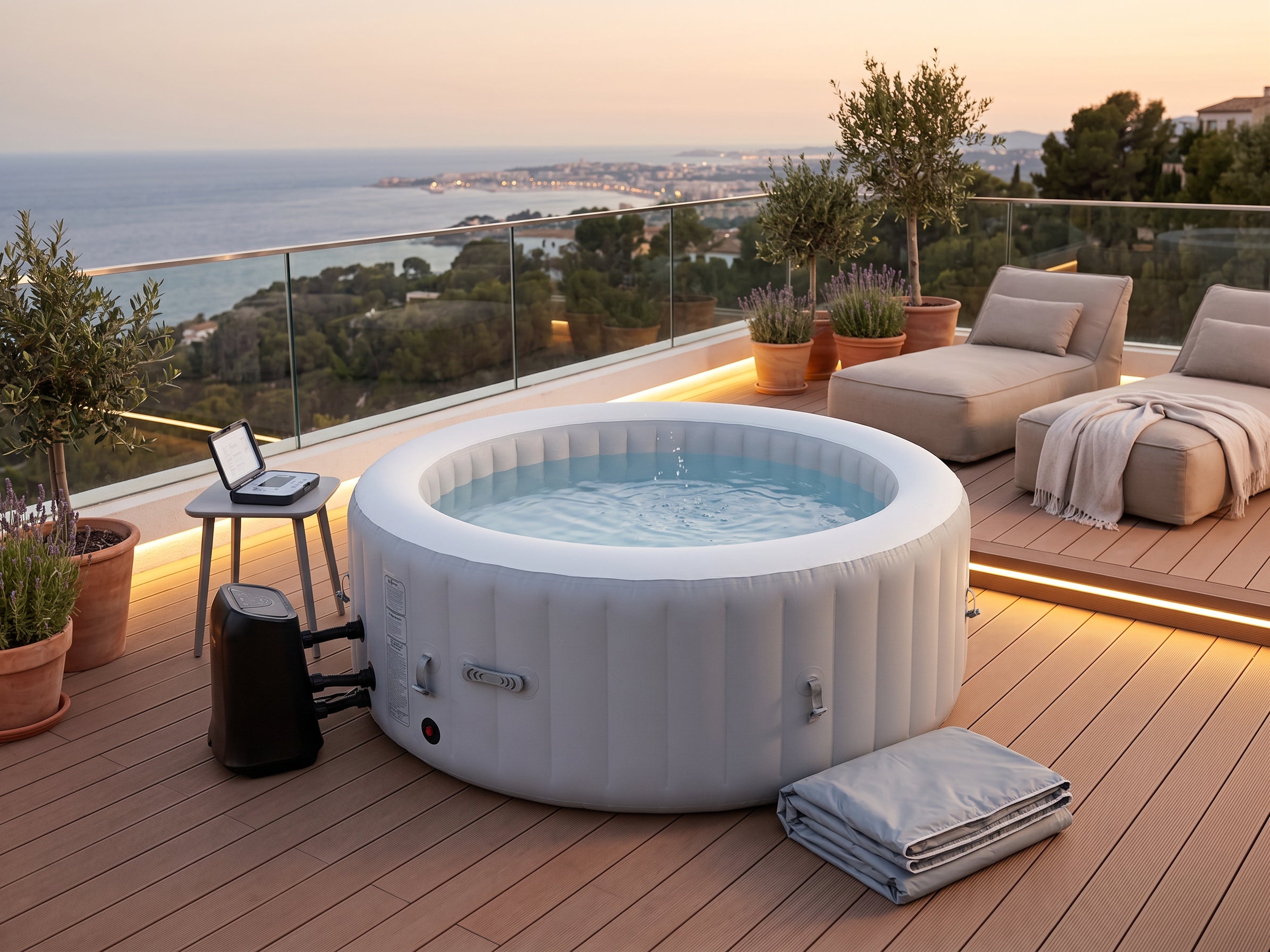 Spa gonflable 4 places rond Gris Diamêtre : 180 cm - Filtre et bâche inclus