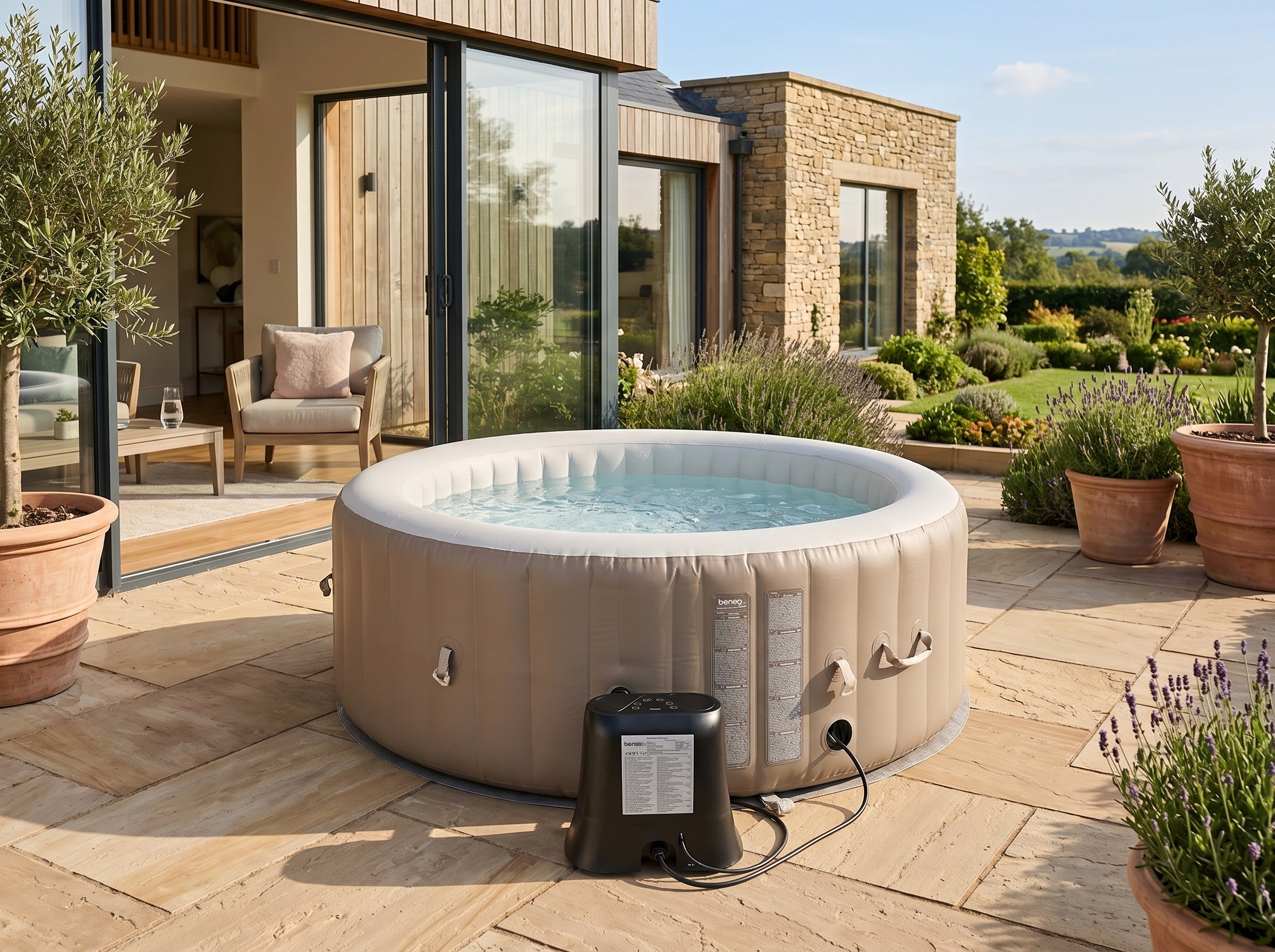 Spa gonflable 4 places rond Beige  Diamêtre : 180 cm - Filtre et bâche inclus